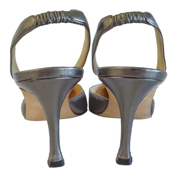 MANOLO BLAHNIK Sling Back High Heels US Size 9 Gray Metallic Leather EU Size 40 - Picture 6 of 8